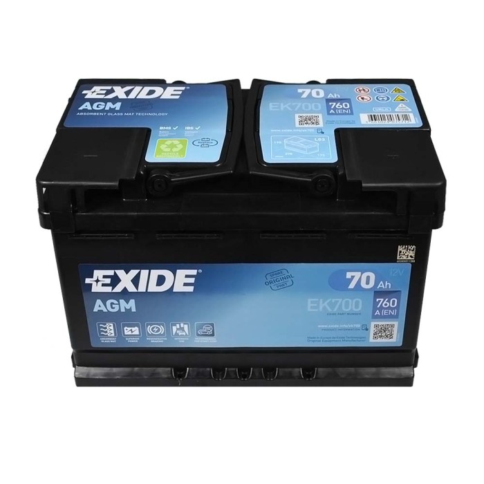 Автомобільний акумулятор EXIDE Start-Stop AGM 70Аh 760A R+ (правий +) EK700