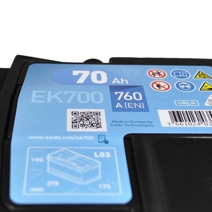 Автомобільний акумулятор EXIDE Start-Stop AGM 70Аh 760A R+ (правий +) EK700