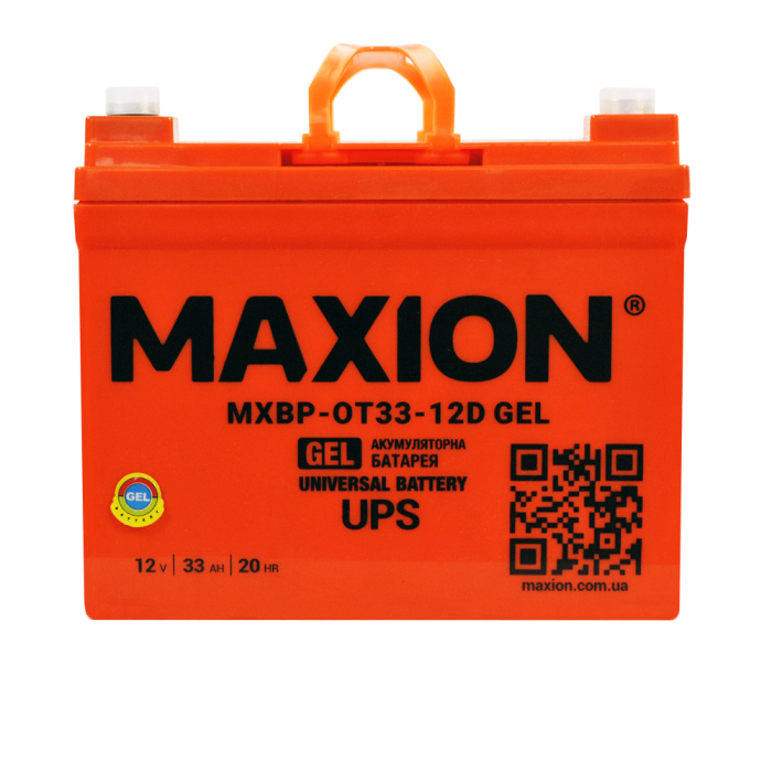 Акумулятор гелевий 12V 33Ah MAXION BP OT 33 - 12D GEL (правий+) для TESLA S, інверторів та ДЖБ (DCS-33UNCR)