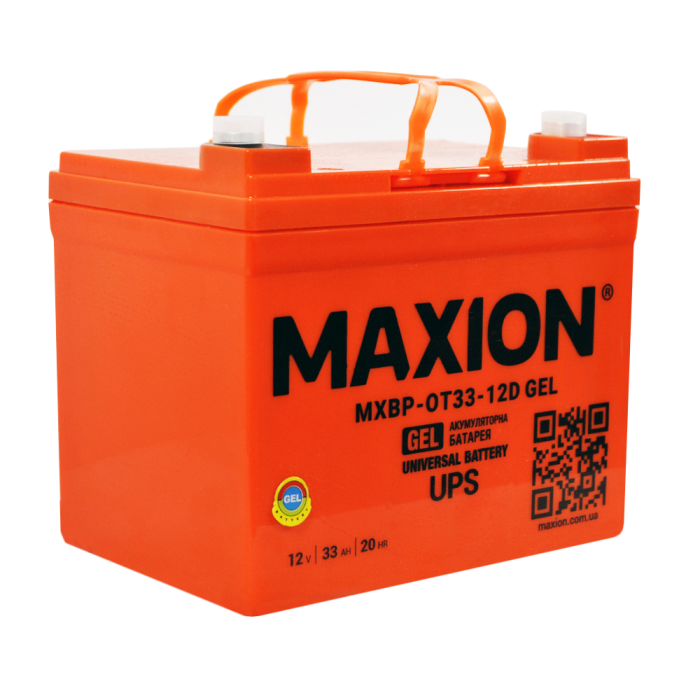 Акумулятор гелевий 12V 33Ah MAXION BP OT 33 - 12D GEL (правий+) для TESLA S, інверторів та ДЖБ (DCS-33UNCR)