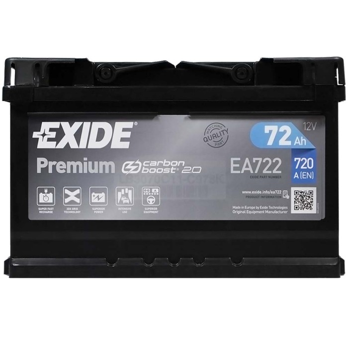 Автомобільний акумулятор EXIDE Premium 72Аh 720Ah R+ (правий +) EA722