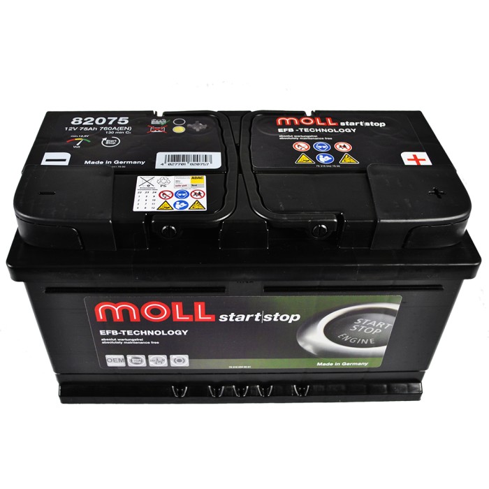 Автомобільний акумулятор MOLL EFB 75Ah 760A R+ (правий+) (Lb4)