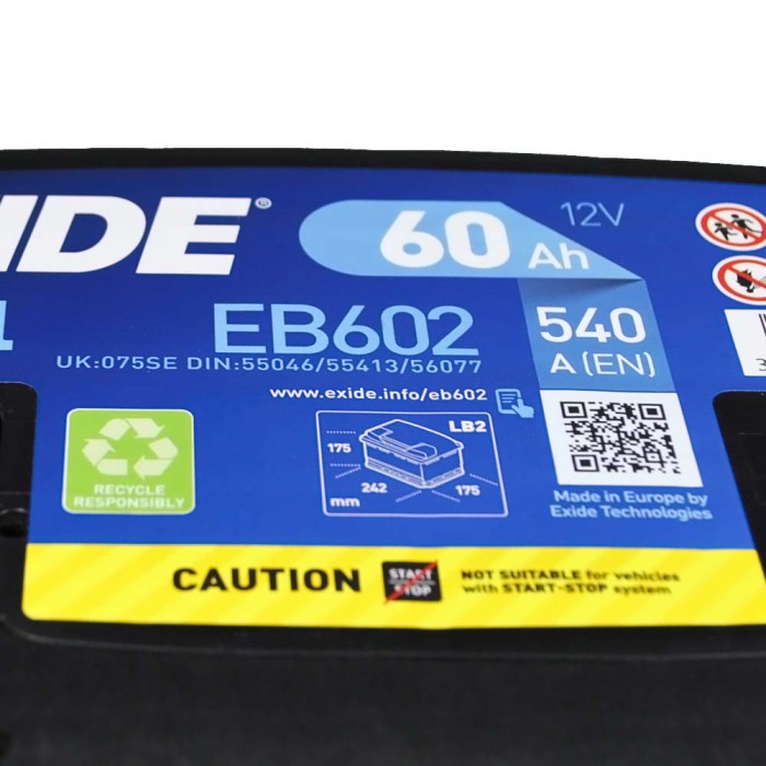 Автомобільний акумулятор EXIDE Excell 60Аh 540Ah R+ (правий +) EB602