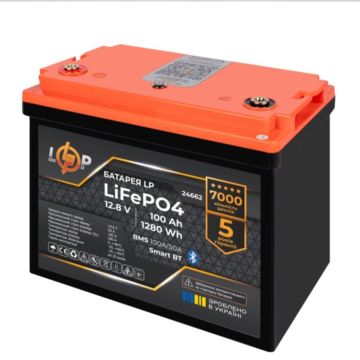 Акумулятор LogicPower LiFePO4 12V/100AH (1280W*h), (Smart BMS, Bluetooth)