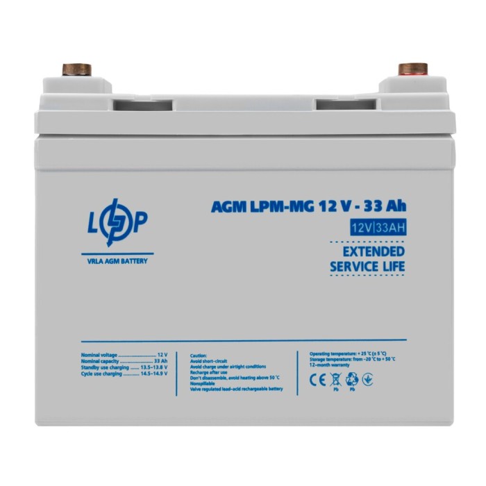 Акумулятор для TESLA S 12V - 33 AGM LogicPower LPM-MG аналог (DCS-33UNCR AGM U1LS, AtlasBX 30Ah, MLTS12330M6, 1480221-00-A)