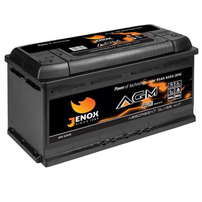 Автомобільний акумулятор Jenox 95Ah 850A R+ AGM (095 636M)