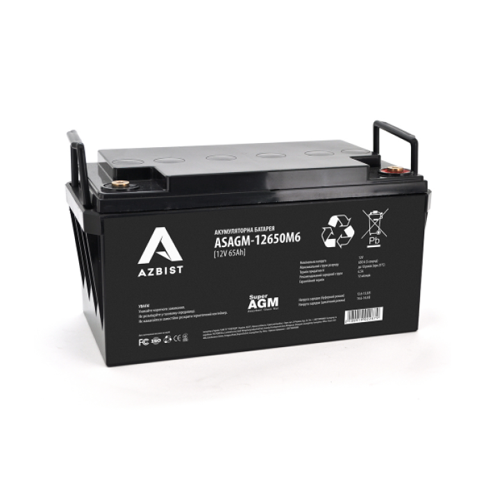 Акумулятор AGM 12V 65Ah Azbist ASAGM-12650M6 для інверторів та ДЖБ
