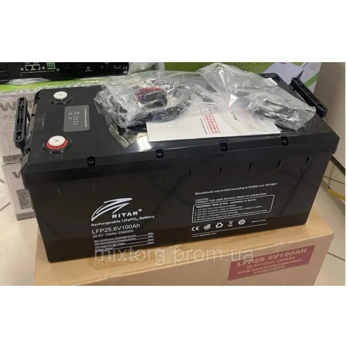 Акумулятор Ritar LiFePO4 25,6V/100AH (2560W*h) (G24) G3), (літій-залізо-фосфатний акумулятор для ДБЖ (UPS) з Bluetooth, CAN/RS485, 2560Wh BMS100A@8S)