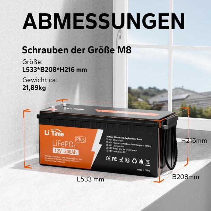 Акумулятор LiTime LiFePO4 12V/200AH (2560W*h) (літій-залізо-фосфатний акумулятор для ДБЖ (UPS))