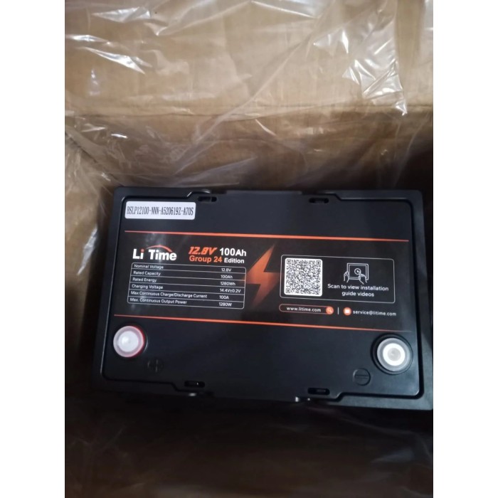Акумулятор LiTime LiFePO4 12V/100AH Group 24 (1280W*h), (260х170х200мм, для будинку, котла, сонячних батарей)