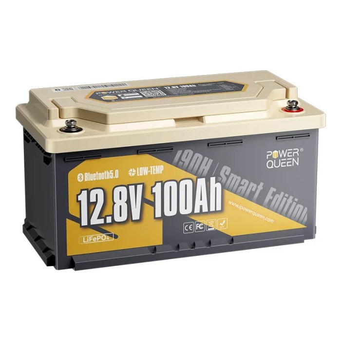 Акумулятор Power Queen LiFePO4 12V/100AH RV190 (1280W*h), (Smart BMS, Bluetooth, Low Temp)