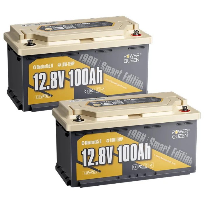 Акумулятор Power Queen LiFePO4 12V/100AH RV190 (1280W*h), (Smart BMS, Bluetooth, Low Temp)
