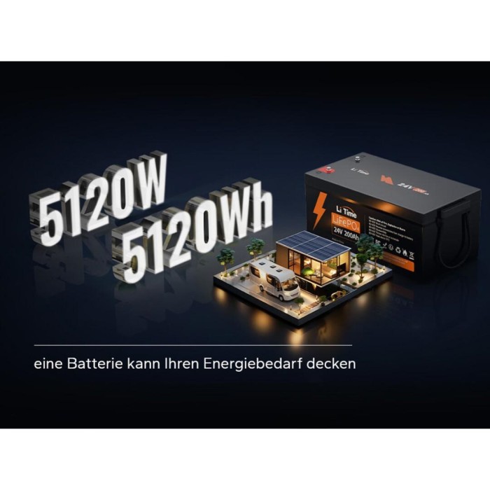 Акумулятор LiTime LiFePO4 24V/200AH (5120W*h) (літій-залізо-фосфатний акумулятор для ДБЖ (UPS))