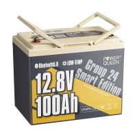 Акумулятор Power Queen LiFePO4 12V/100AH Group 24 (1280W*h), (Smart BMS, Bluetooth, Low Temp, 260х170х200мм)