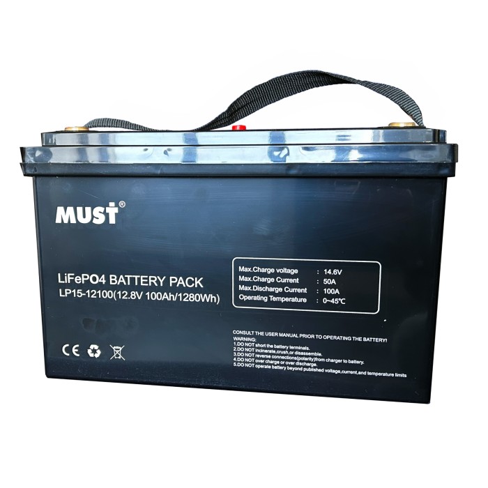 Акумулятор MUST 12V/100AH LiFePO4 (1280W*h) (для будинку, котла, сонячних батарей)