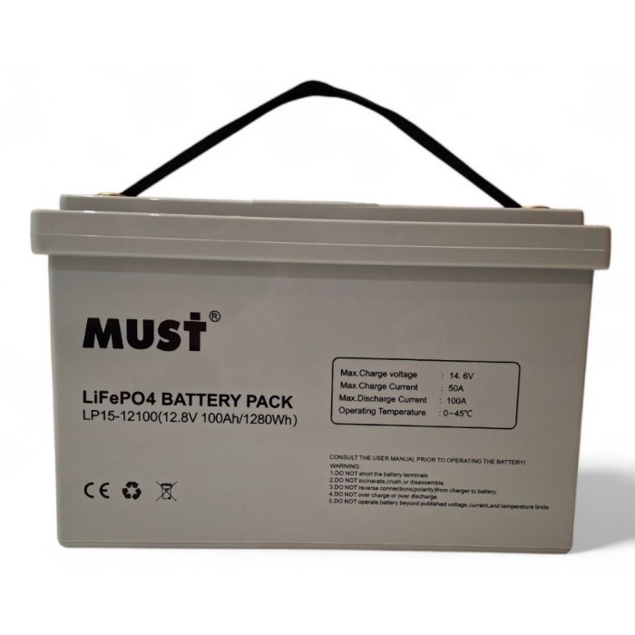 Акумулятор MUST LiFePO4 12V/100AH (1280W*h) Smart BMS, Bluetooth, (LP15-12100)
