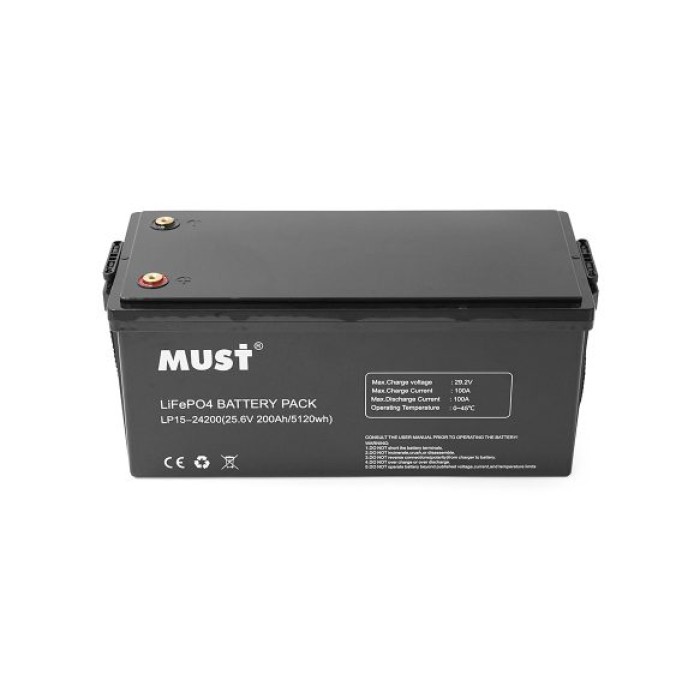 Акумулятор Must LP15-24200, LiFePO4, 25.6V 200AH, (5120 W*h) (літій-залізо-фосфатний акумулятор)