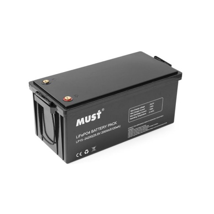 Акумулятор Must LP15-24200, LiFePO4, 25.6V 200AH, (5120 W*h) (літій-залізо-фосфатний акумулятор)