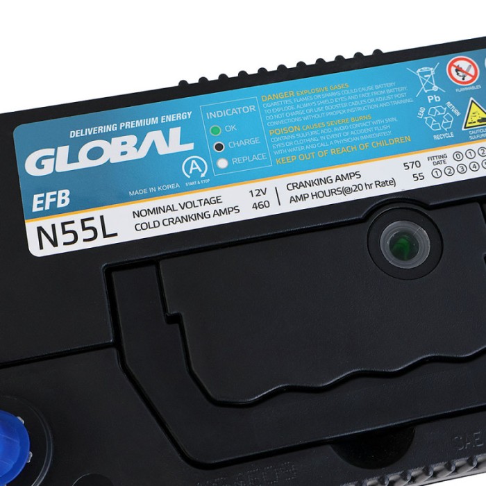 Автомобільний акумулятор GLOBAL Asia EFB 55Ah, 460A, R+ (EFB N55L) (Корея ROCKET)