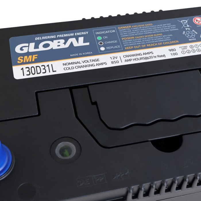 Автомобільний акумулятор GLOBAL Asia SMF 100Ah, 850A, R+ (SMF 130D31L) (D31), н.к. (Корея ROCKET)