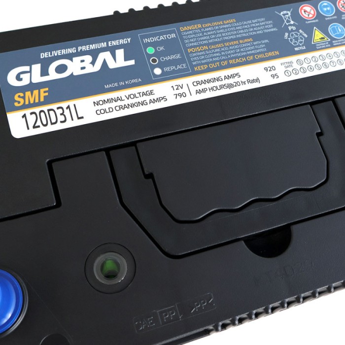 Автомобільний акумулятор GLOBAL Asia 95Ah, 790A, R+ (SMF 120D31L) (D31), н.к. (Корея ROCKET)