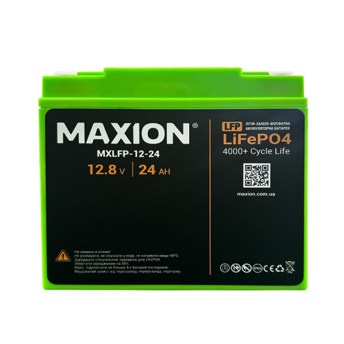 Літієві акумулятори MAXION LiFePO4 MXLFP-12-24 (12V; 24Ah)
