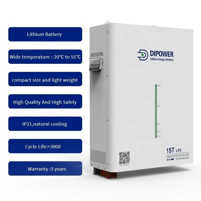 Акумулятор Dipower Wall Mounted with LED, 48V/150AH, 7200W*h (CATL NMC, 13S1P, літій-іонний акумулятор для ДБЖ (UPS))