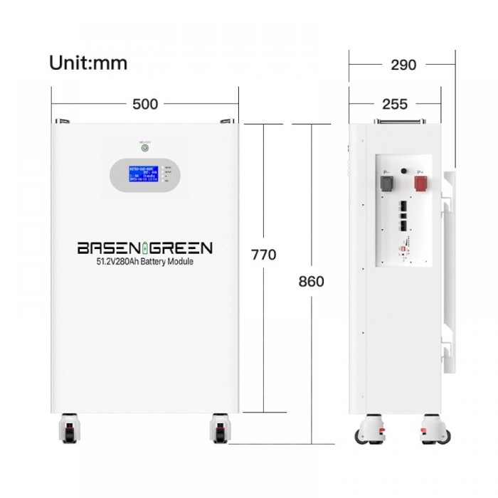 Акумулятор Basen Green LiFePO4 51,2V/280AH (14336W*h), Smart BMS, Bluetooth APP (літій-залізо-фосфатний акумулятор для ДБЖ (UPS))
