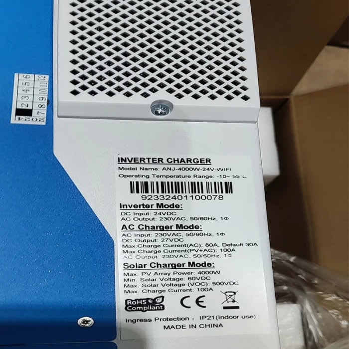 Гібридний інвертор Anenji ANJ-4000-24V, 24 В, 4000 Вт (безперебійник, UPS, ДБЖ)