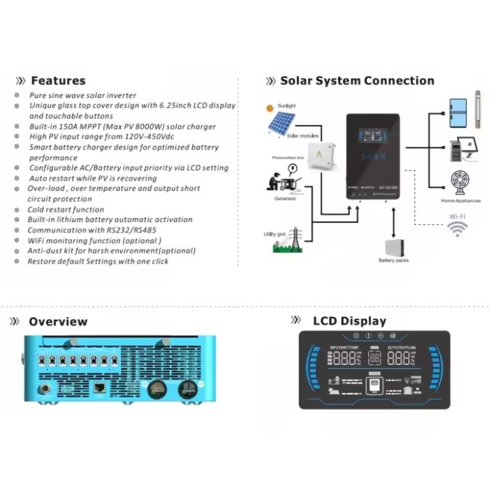 Гібридний інвертор Powmr POW-HVM6.5K-48V NEW 2024, 48 В, 6500 Вт (безперебійник, UPS, ДБЖ)