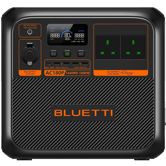 Зарядна станція Bluetti AC180P, 1800 Вт, 1440 Вт/год (електростанція для дому, UPS, ДБЖ) UK