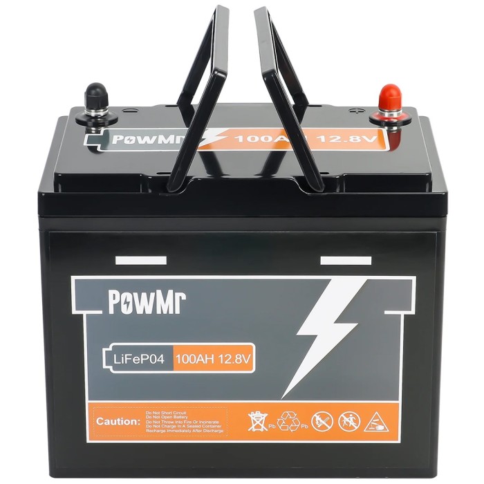 Акумулятор PowMr POW-100AH-12.8V-MINI, 12,8V/100Ah, 1280W*h, 100A (26x17x21 см, LiFePO4, для будинку, котла, сонячних батарей)