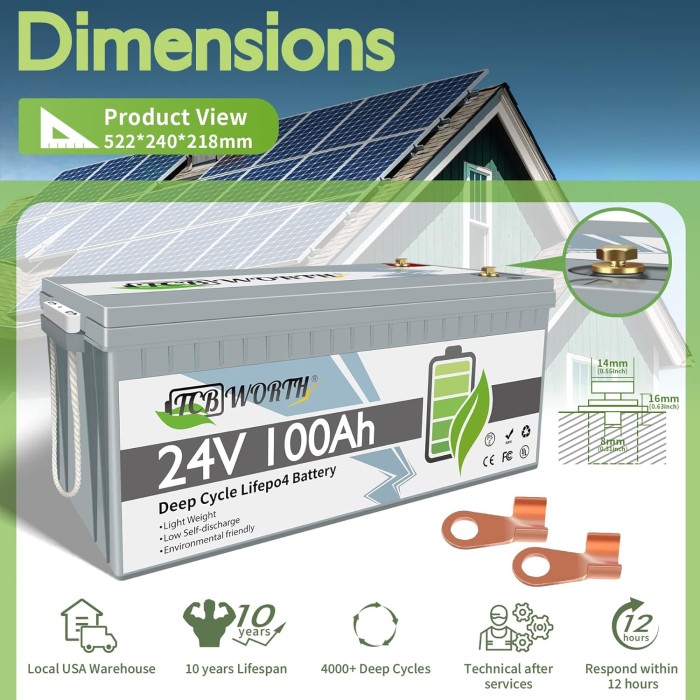 Акумулятор TCBWorth LiFePO4 25,6V/100AH, 2560W*h, 100A (літій-залізо-фосфатний акумулятор для ДБЖ (UPS))