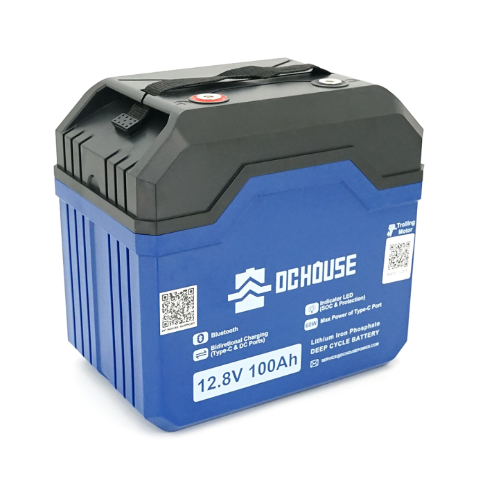 Аккумуляторная батарея DC HOUSE LiFePO4 12,8V 100Ah,(50/100A), 0°C до 55°C, гвинт M8,Type-C DC Ports, 260х168х209 мм. 10.8 кг